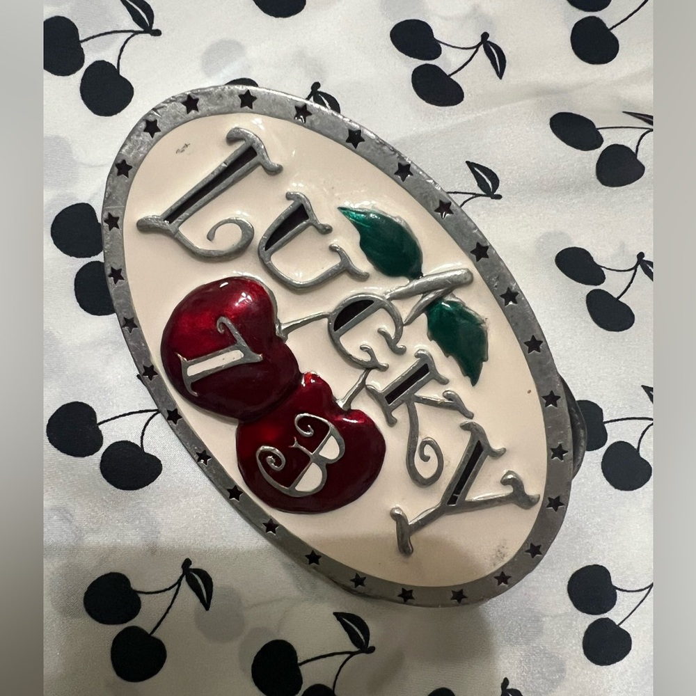Cherry Logo Oval Belt Buckle White, Red, Green